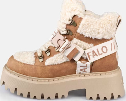 Kadın Bot 1622594 Buffalo ASPEN COM MID WARM - VEGAN NUBUCK/FUR - Beige/Cognac