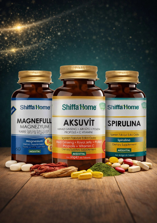 ÇareBurada Enerji Arkadaşları Set 1 Magnefull Magnezyum 60 tablet + Aksuvit 60 tablet + Spirulina 60