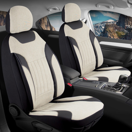 Jaguar E-Pace Uyumlu Lüx Deri Detaylı Keten Oto Koltuk Kılıfı Ön Arka Takım Edition Serisi BEJ