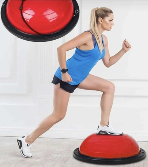 T181 Bosu Ball Yarim Denge Topu Pilates Aleti Direnc Lastikli Pompa Dahildir Kırmızı