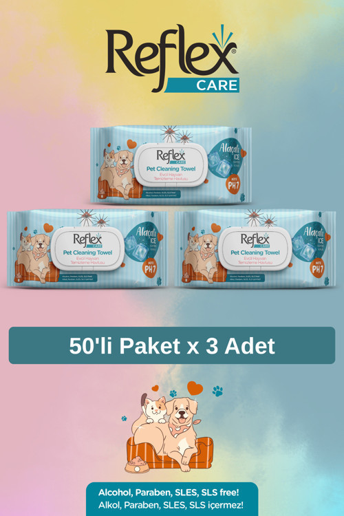 Care Alaçatı Ice Kokulu Kedi ve Köpekler için Çok Amaçlı Temizleme Mendili 50'li X 3 Adet