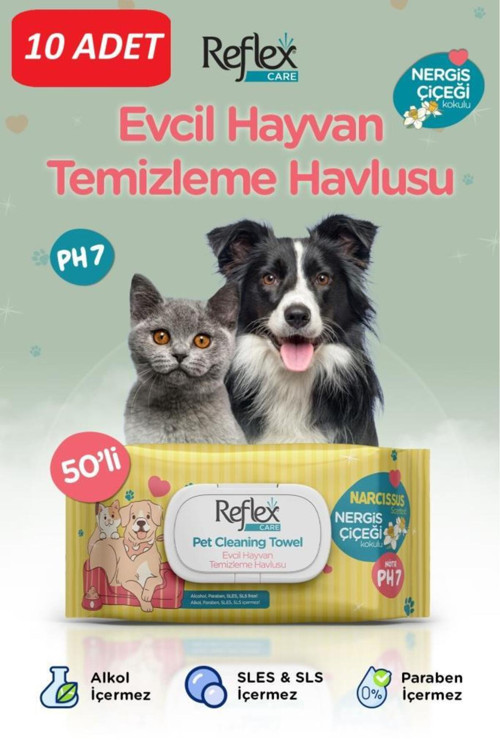 CARE EVCİL HAYVANLAR İÇİN ÇOK AMAÇLI HİJYENİK TEMİZLEME HAVLUSU 50'Lİ - NERGİS ÇİÇEĞİ KOKULU*