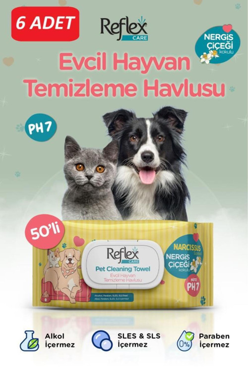 CARE EVCİL HAYVANLAR İÇİN ÇOK AMAÇLI HİJYENİK TEMİZLEME HAVLUSU 50'Lİ - NERGİS ÇİÇEĞİ KOKULU*