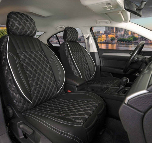 Volvo Xc60 Yeni Deri Lüks Yarı Oto Koltuk Kılıfı Ön/Arka Set Siyah Beyaz
