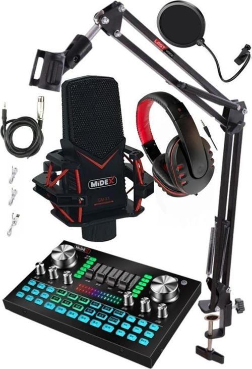 GMX-1 Diamond Set Condenser Mikrofon Ses Kartı Kulaklık Canlı Yayın Paketi (Telefon ve PC)