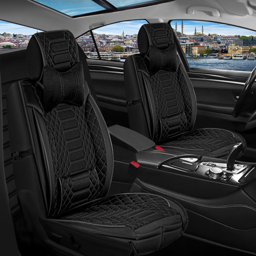 Volvo S60 Lüks Deri Oto Koltuk Kılıfı Ön/Arka Set Siyah Royal