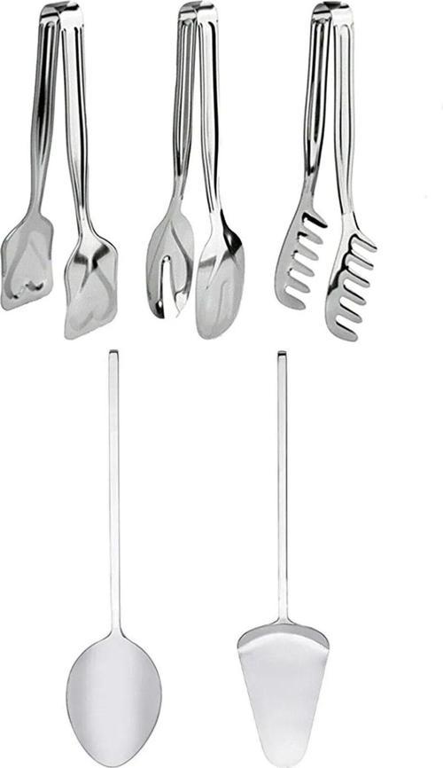 5 Adet Paslanmaz Çelik Spatula Kaşık Pasta Makarna Salata Börek Maşası, Servis Sunum Çeyiz Seti