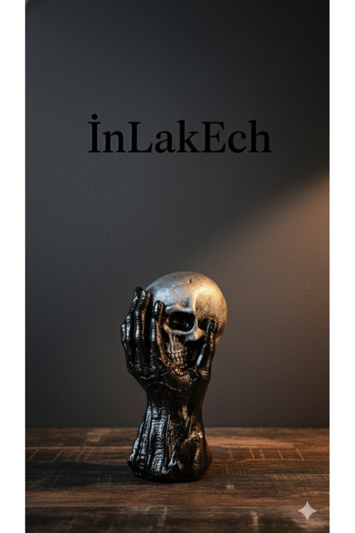 İnlakech Gotik Kurukafa Figürü, El Detaylı Siyah Parlak Beton Heykel Biblo Ev Dekorasyonu