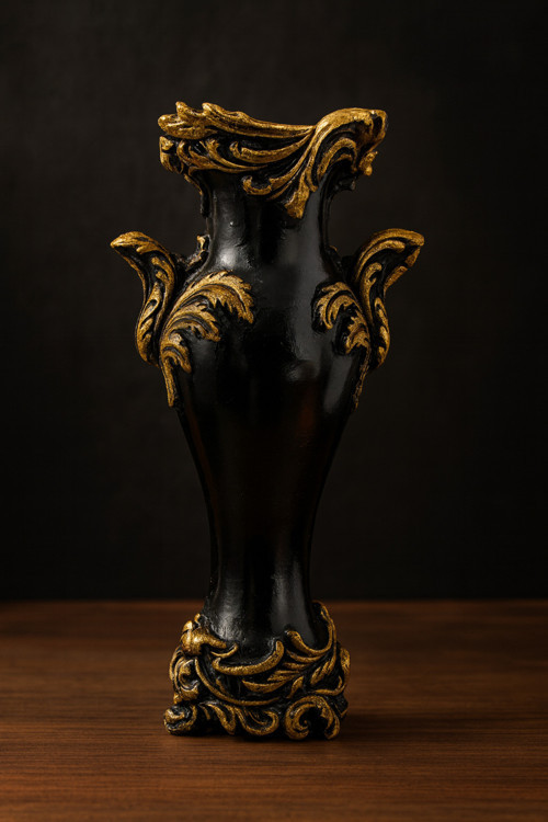 Siyah Altın Detaylı Dekoratif Obje – Premium Gösterişli Ev & Ofis Dekor Aksesuarı 35X20 Cm