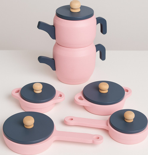 Pembe Oyuncak Tencere Tava Çaydanlık Mutfak Seti(Pembe) 3+ Yaş 6