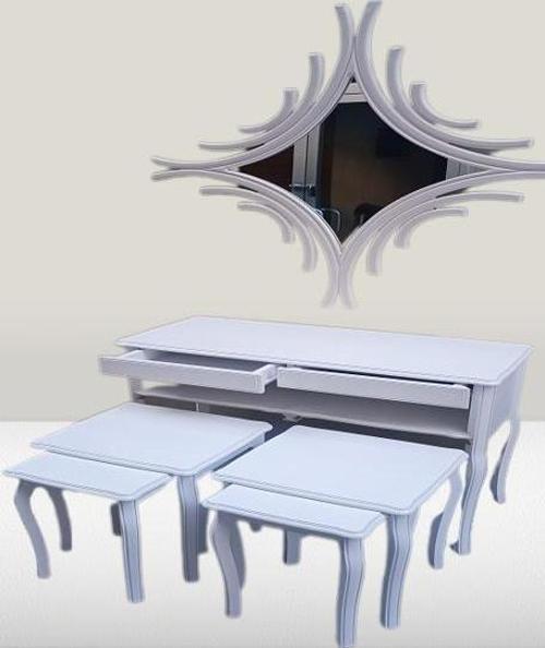 Dresuar-Zigon 14184 Takım Kayın RETRO ayak CNC ayna Parlak Beyaz Lake El Yapım