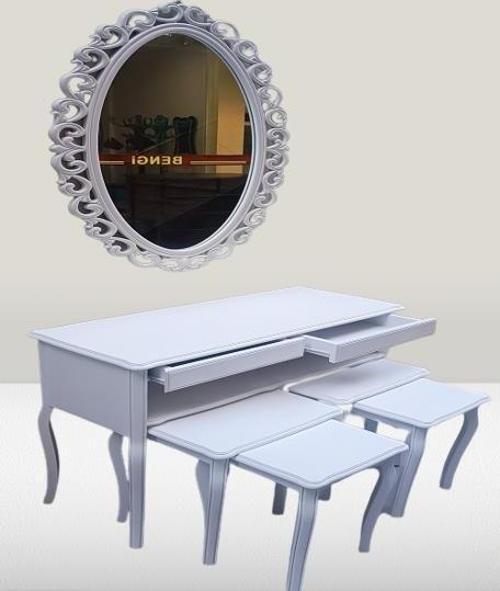 Dresuar-Zigon Tk 14600 ASLAN Model Kayın Parlak Beyaz Boya Nakış OVAL ayna Elyapı