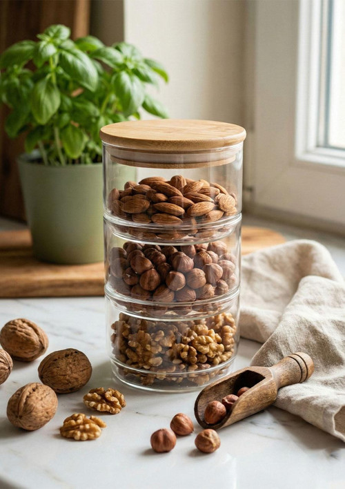 3 Katlı Cam Saklama Kabı Seti, Küçük boy - 4 Parça, 200 ML