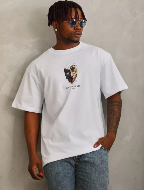 Unisex Oversize Baskılı Bisiklet Yaka TShirt