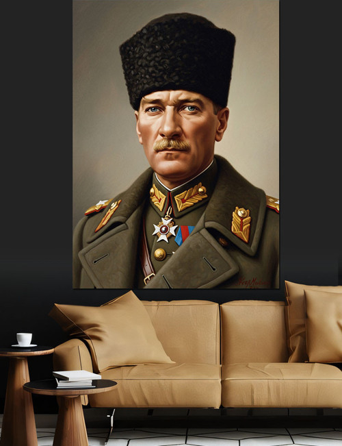Askeri Mustafa Kemal Atatürk Dekoratif Kanvas - Mdf Ahşap Tablo