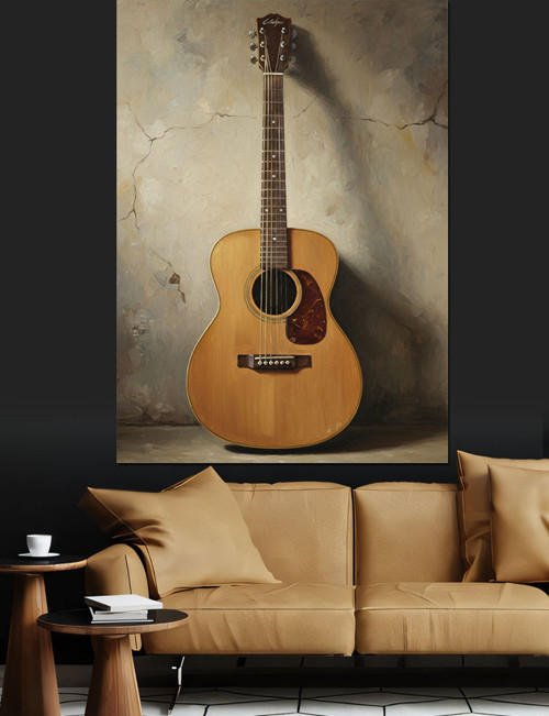 Akustik Gitar Müzik Aleti Dekoratif Kanvas - Mdf Ahşap Tablo