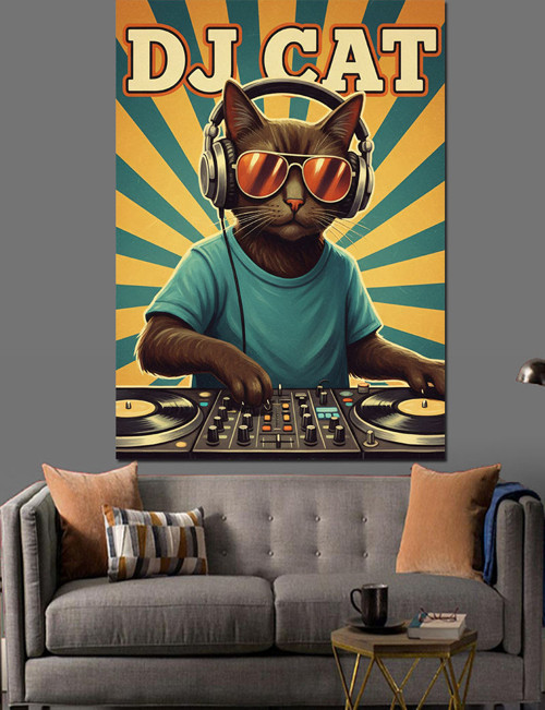 Kulaklıklı Dj Kedi Çocuk Dekoratif Kanvas - Mdf Ahşap Tablo