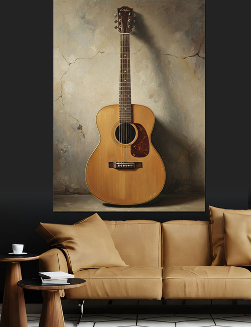 Akustik Gitar Müzik Aleti Dekoratif Kanvas - Mdf Ahşap Tablo
