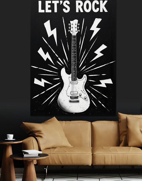 Let'S Rock Gitar Simgesi Dekoratif Kanvas - Mdf Ahşap Tablo
