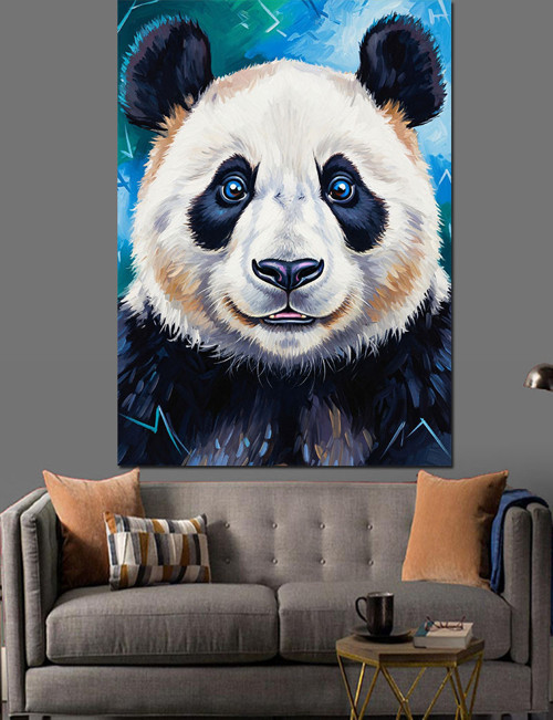 Panda Portresi Siyah Beyaz Dekoratif Kanvas - Mdf Ahşap Tablo