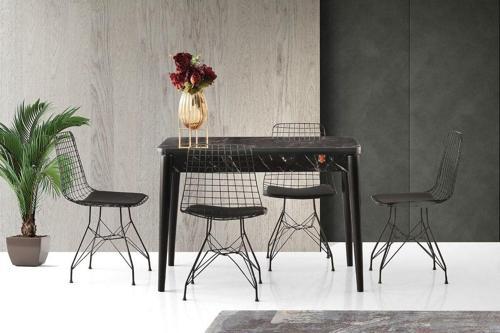 Zeren877 Açılır Gizli Bölmeli Yemek Masası Siyah Mermer 70*110cm