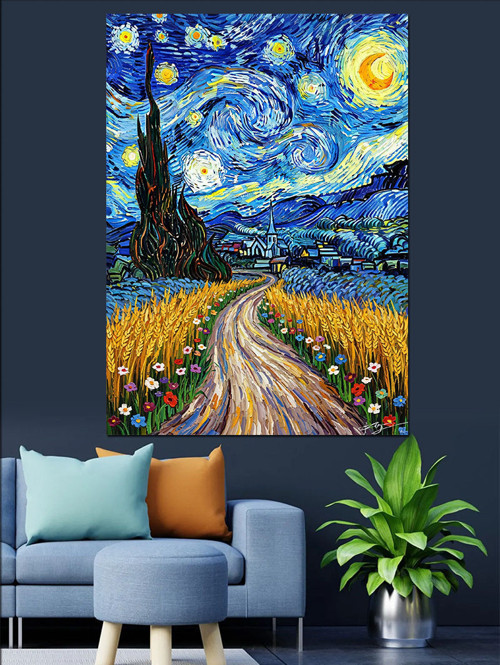 Van Gogh Yıldızlı Gece Dekoratif Kanvas - Mdf Ahşap Tablo