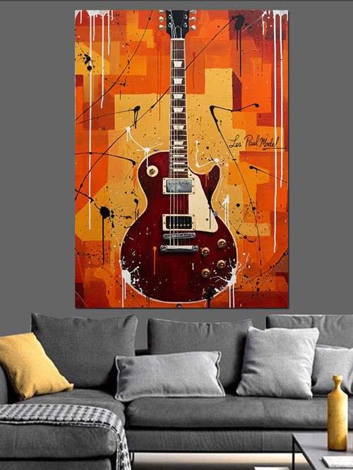 Kırmızı Gitar Duvarı Dekoratif Kanvas - Mdf Ahşap Tablo