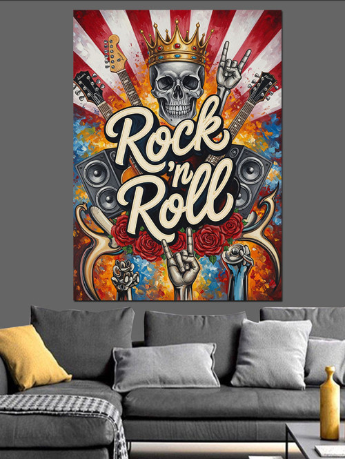 Rock Roll Amerikan Bayrağı Dekoratif Kanvas - Mdf Ahşap Tablo