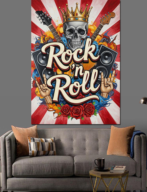 Rock Roll Kedi Gitar Dekoratif Kanvas - Mdf Ahşap Tablo