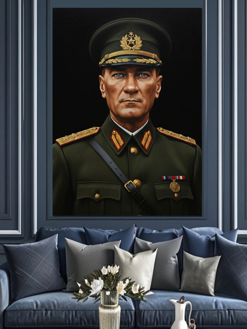 Askeri Kıyafetli Mustafa Kemal Atatürk Dekoratif Kanvas - Mdf Ahşap Tablo