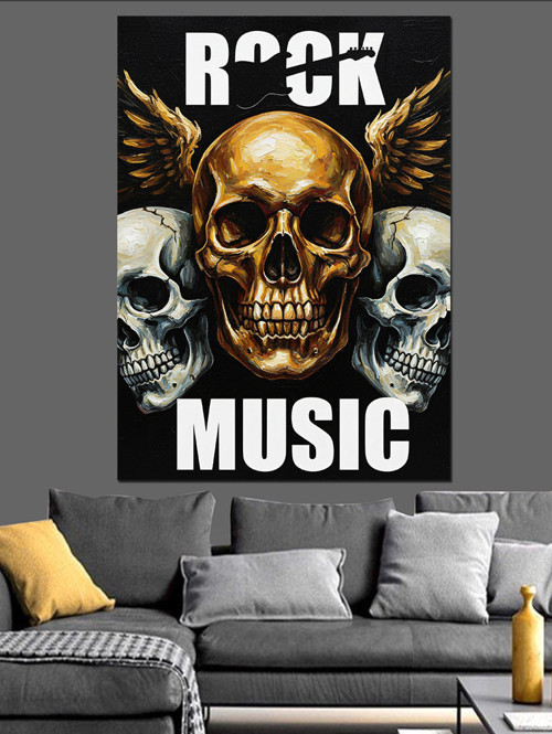 Rock Müzik Çılgın Kafatası Dekoratif Kanvas - Mdf Ahşap Tablo