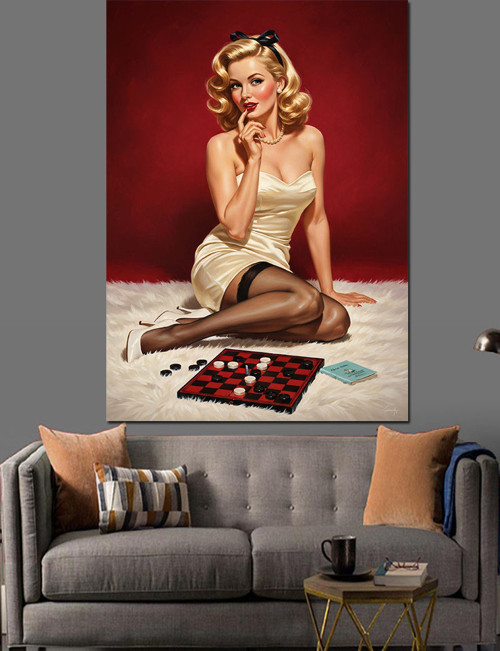 Vintage Pin-Up Beyaz Elbise Dekoratif Kanvas - Mdf Ahşap Tablo