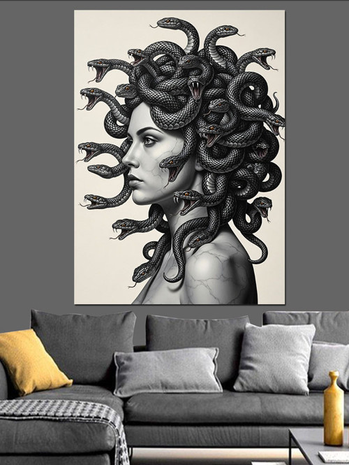 Yılan Saçlı Medusa Çizimi Dekoratif Kanvas - Mdf Ahşap Tablo