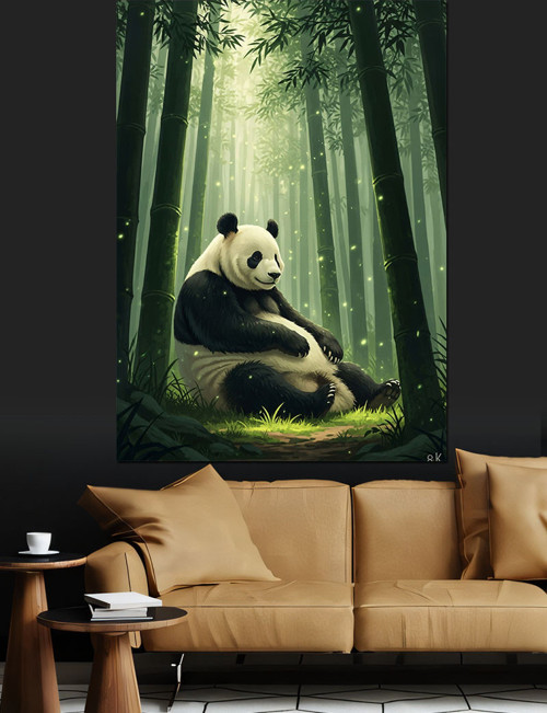 Bambu Arasında Panda Ayı Dekoratif Kanvas - Mdf Ahşap Tablo