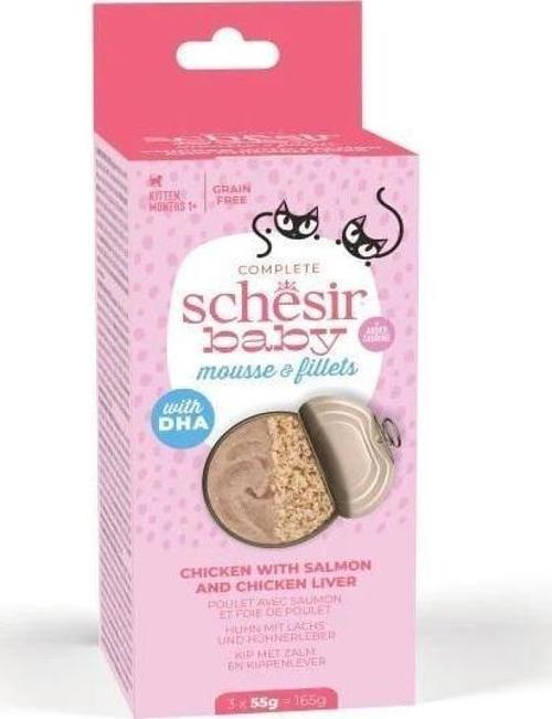 Tavuk ile Somon ve Tavuk Karaciğeri Yavru Kediler için Tam ve Dengeli Mama 3 x 55 gr