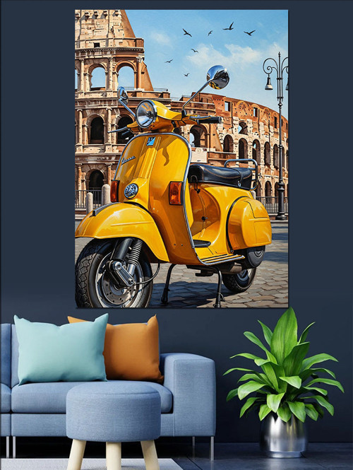 Sarı Vespa Antik Roma Dekoratif Kanvas - Mdf Ahşap Tablo