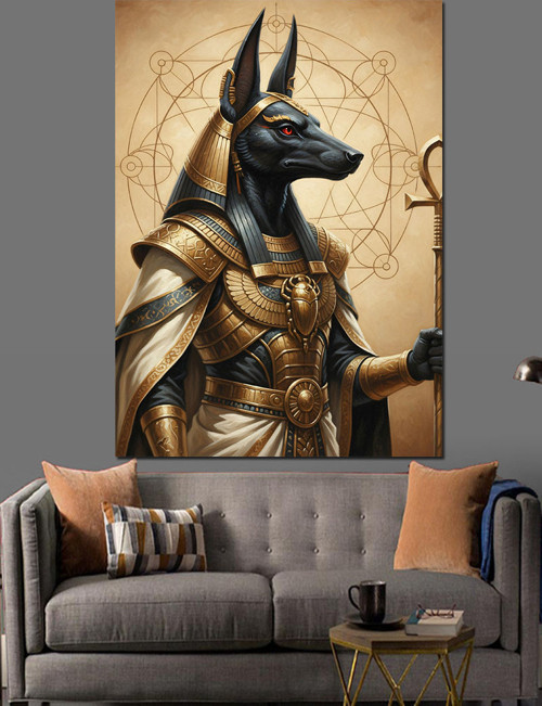Mısır Tanrısı Anubis Heykeli Dekoratif Kanvas - Mdf Ahşap Tablo