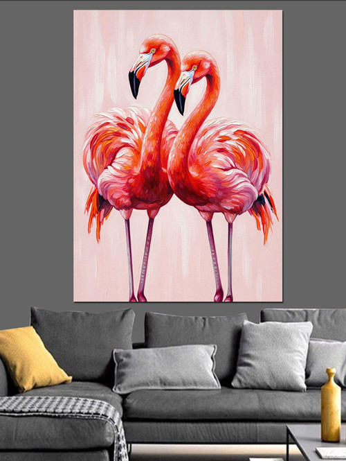 İki Pembe Flamingo Kuşu Dekoratif Kanvas - Mdf Ahşap Tablo