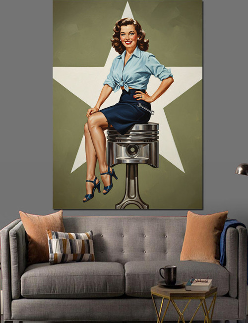 Pin up kadın ve yıldız Dekoratif Kanvas - Mdf Ahşap Tablo