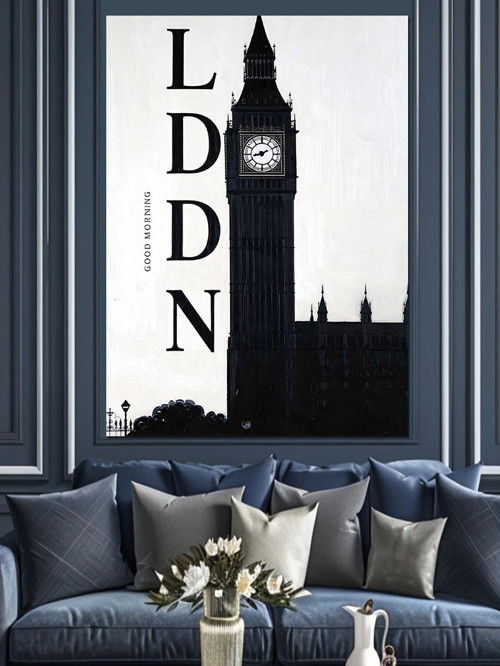 Londra Yazısı Minimalist Çizim Dekoratif Kanvas - Mdf Ahşap Tablo