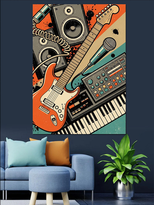 Gitar Ve Müzik Ekipmanları Dekoratif Kanvas - Mdf Ahşap Tablo