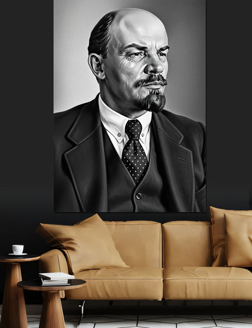 Lenin Siyah Beyaz Portre Dekoratif Kanvas - Mdf Ahşap Tablo