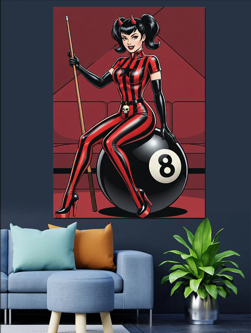 Bilardo ve kadın Dekoratif Kanvas - Mdf Ahşap Tablo