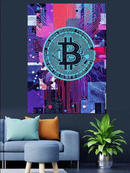 Mor Bitcoin Logo Tasarımı Dekoratif Kanvas - Mdf Ahşap Tablo