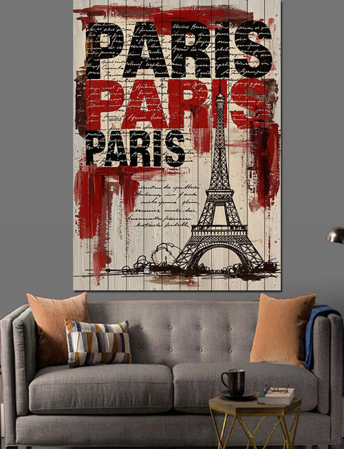 Paris Yazılı Eyfel Kulesi Dekoratif Kanvas - Mdf Ahşap Tablo