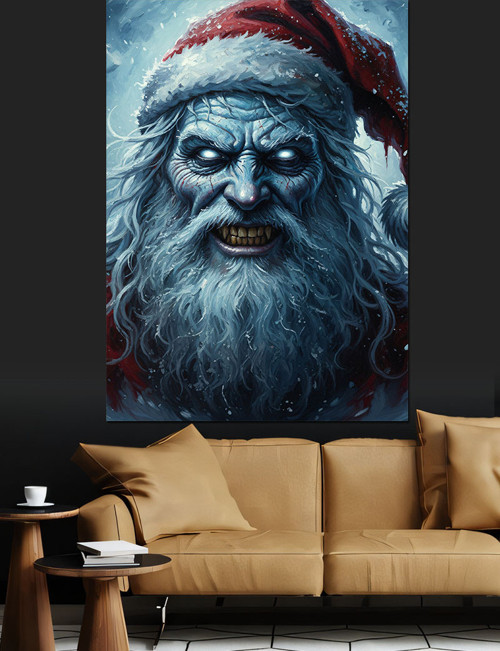 Mavi Sakallı Noel Baba Dekoratif Kanvas - Mdf Ahşap Tablo