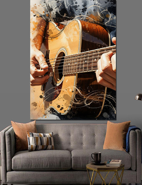 Gitar Çalan Eller Yakın Dekoratif Kanvas - Mdf Ahşap Tablo