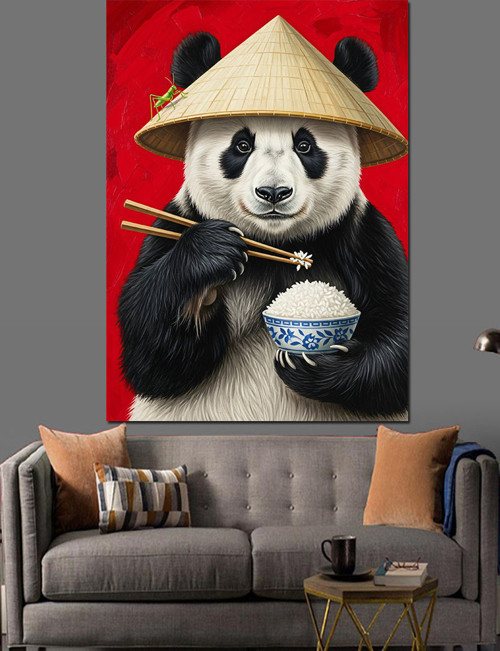 Şapkalı Panda Japon Figürü Dekoratif Kanvas - Mdf Ahşap Tablo
