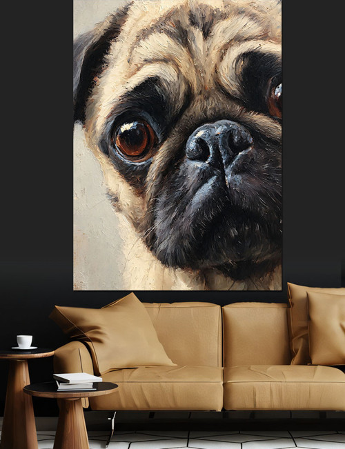 Sevimli Pofuduk Pug Köpeği Dekoratif Kanvas - Mdf Ahşap Tablo
