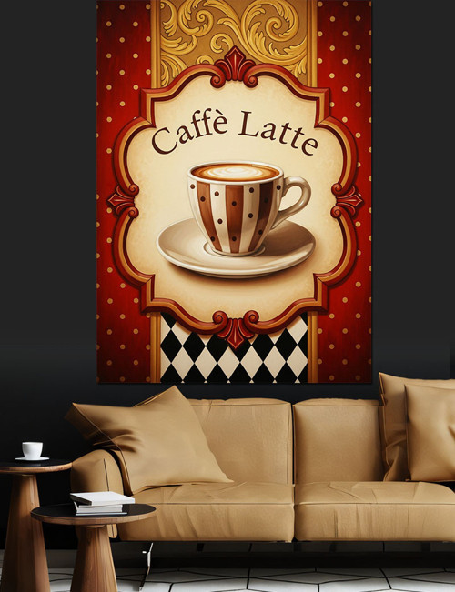 Caffe Latte Kahve Posteri Dekoratif Kanvas - Mdf Ahşap Tablo